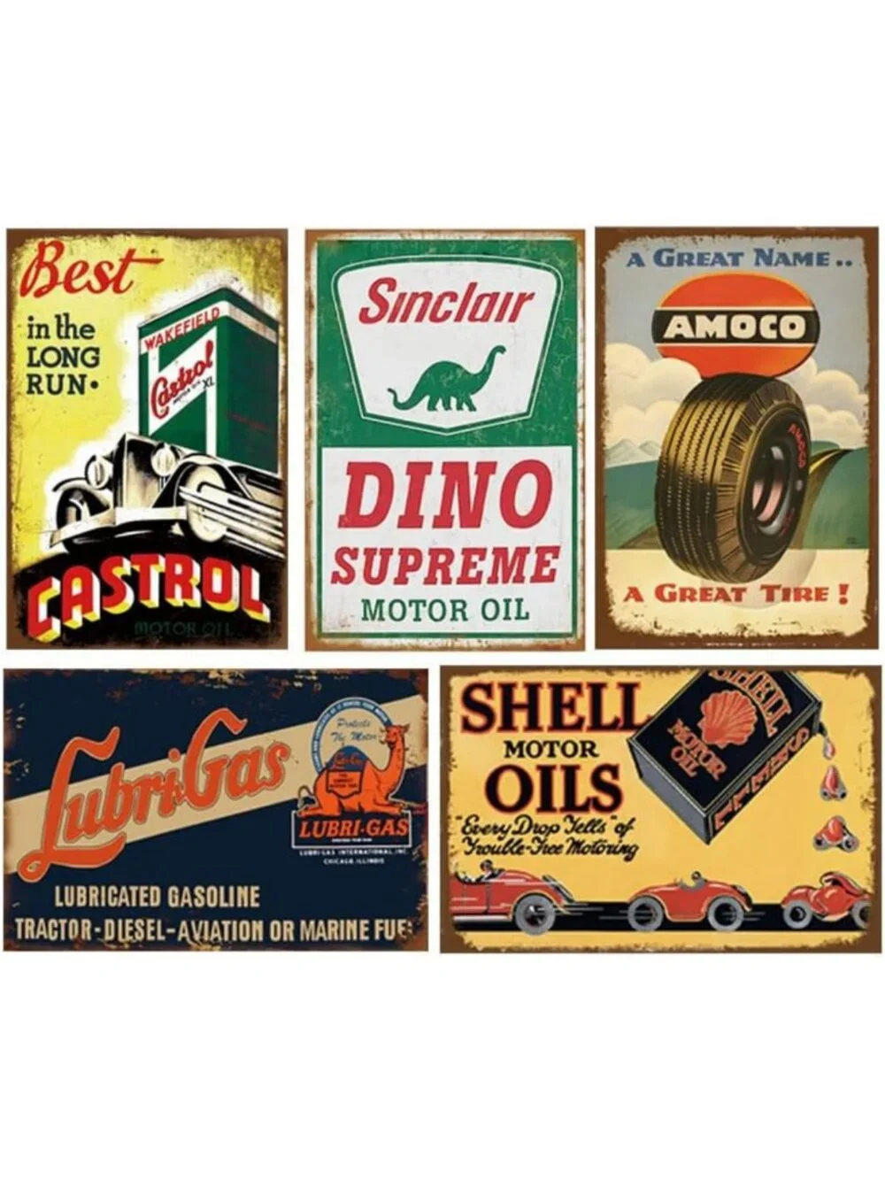 Vintage Metal Signs Set of 26 | Retro Gas & Oil Decor for Home, Bar, Garage, Man